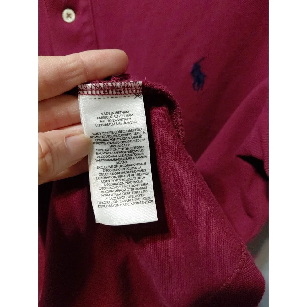 Ralph Lauren Polo Shirt Men Large Burgundy Golf Casual Pony Logo Striped Collar